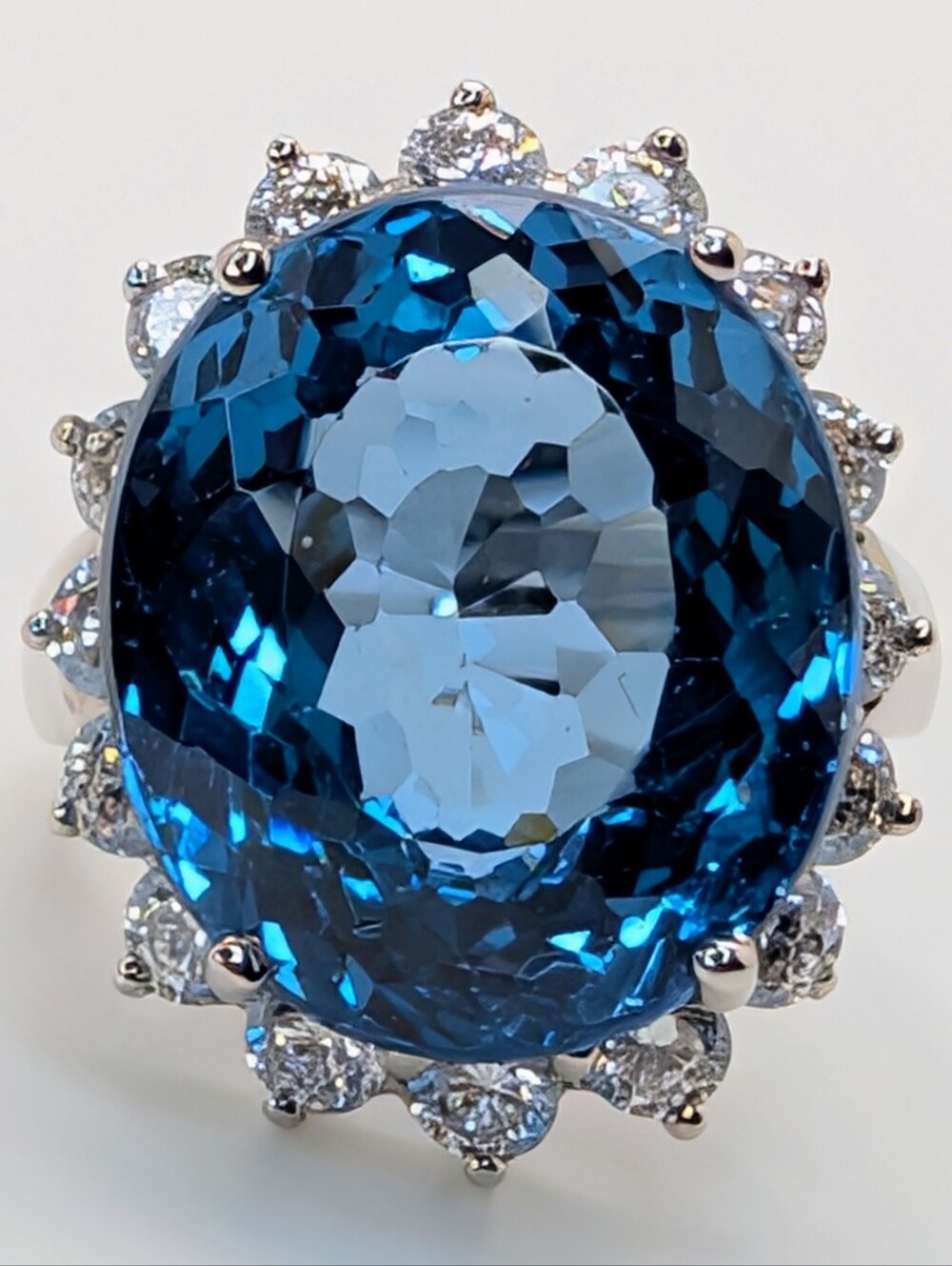 Large London Blue Topaz 24k Gold Over S925 Sterling Silver Size 6.5